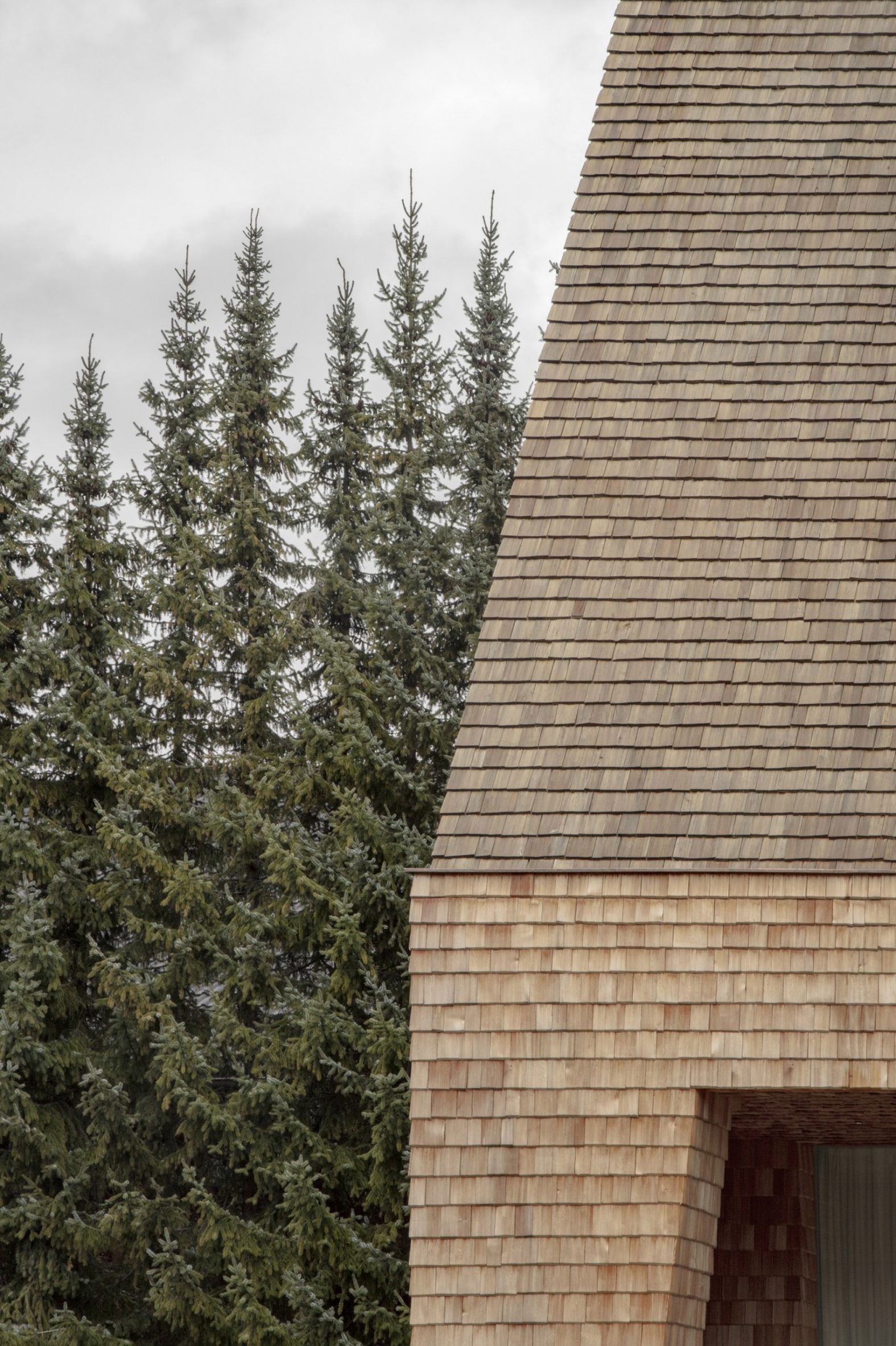 Hand-split larch shingles on a contemporary building in the South Tyrol