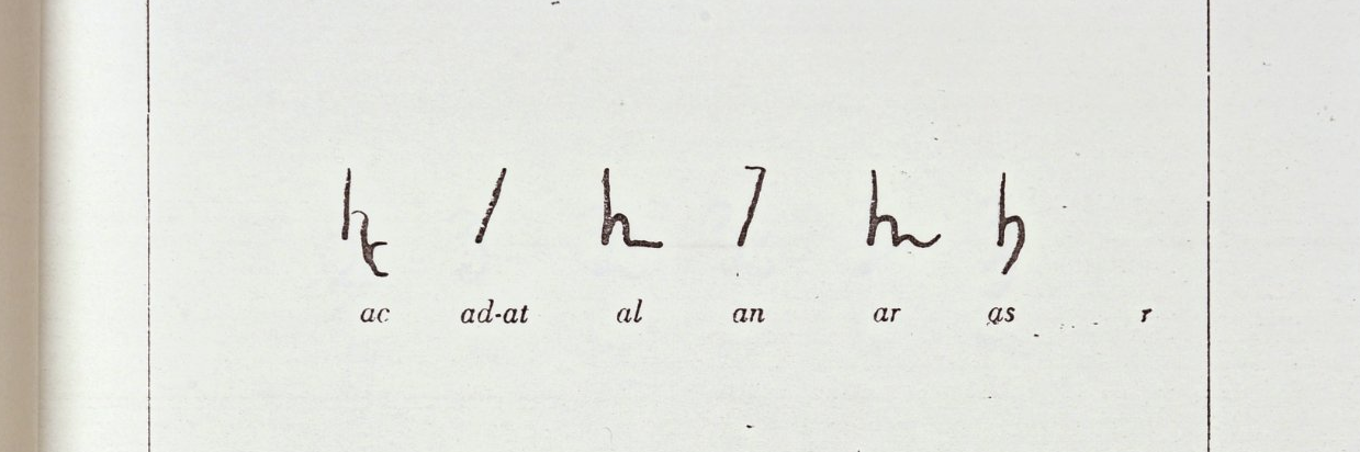Tavola 1 from Costamagna's 1953 tachygraphic syllabary, showing glyph variants for syllables ac through bis
